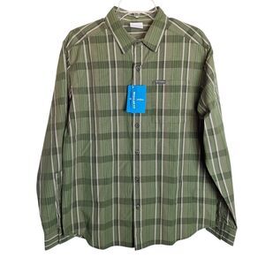 Columbia Button Up Plaid Shirt Long Sleeve Green Medium Mens
